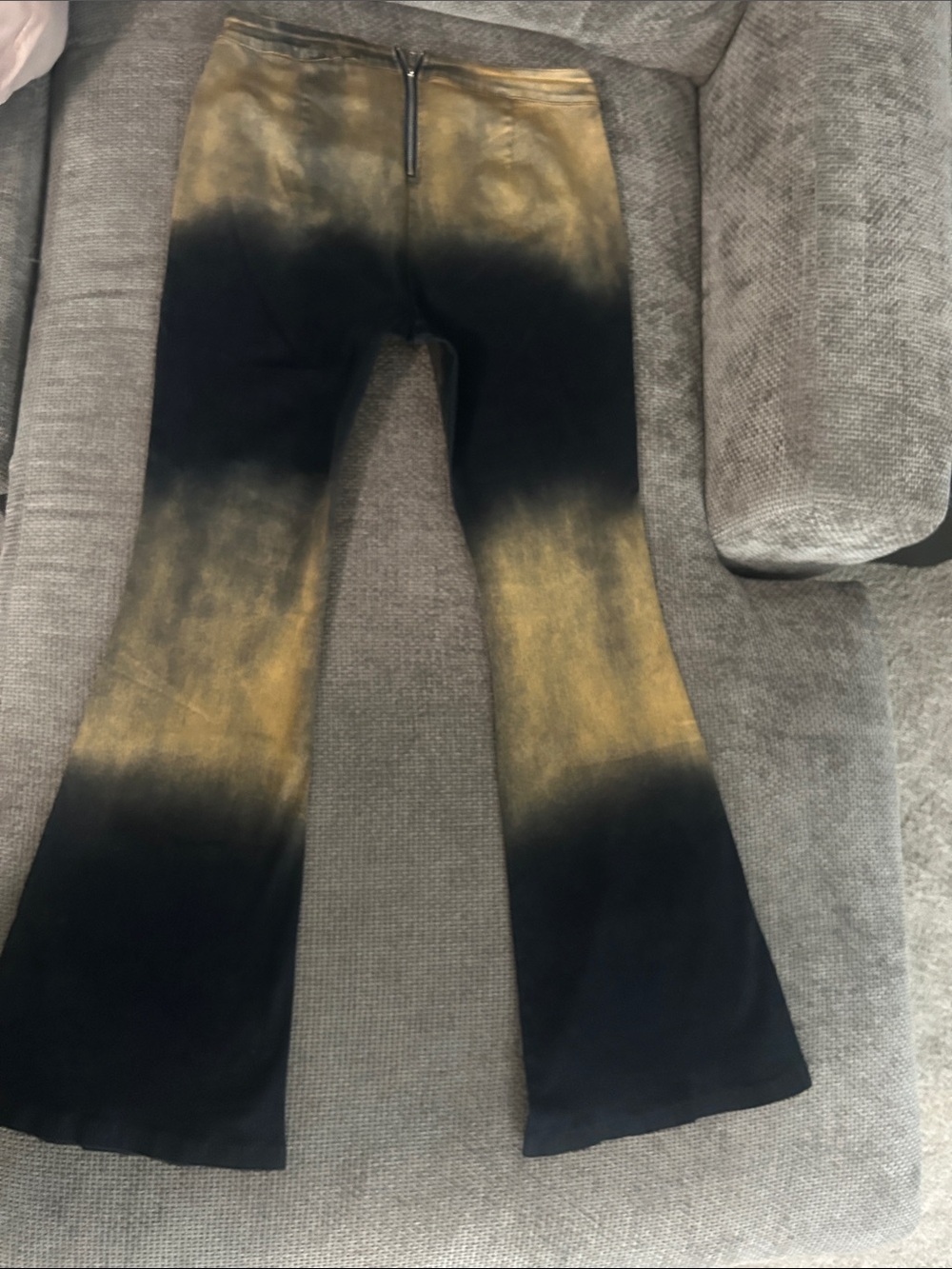 Y2K Black Gold Acid Wash Lace Up Flare Jeans Pants XL - Picture 4 of 13